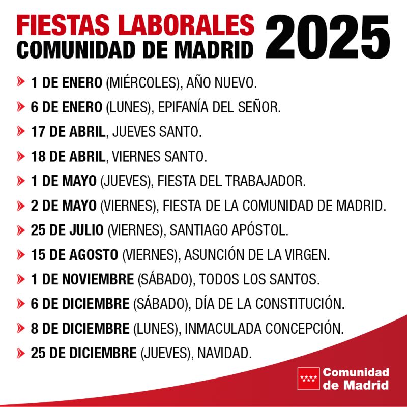 Ya está publicado el calendario laboral de 2025 - La Viña
